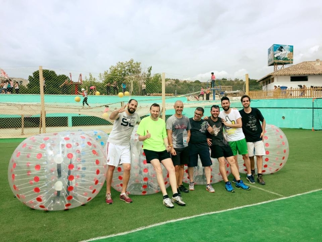  Soccer players next to the bubbles 